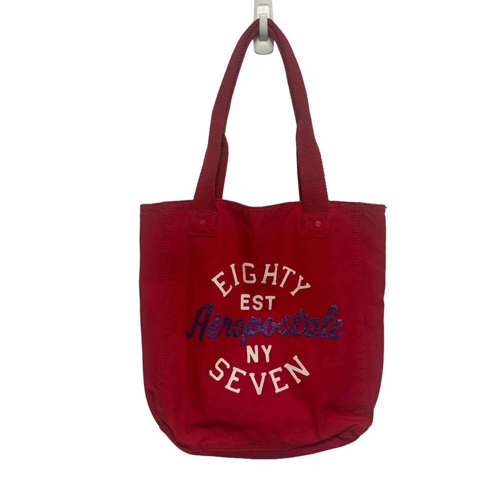 Vintage Aeropostale Canvas Tote Dark Pink with White and Blue Glitter Lettering
